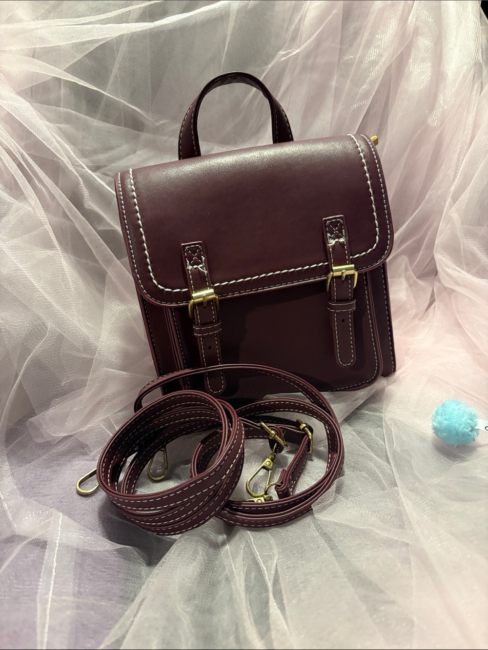 Women’s Mini Backpack – Burgundy Leather Like Style